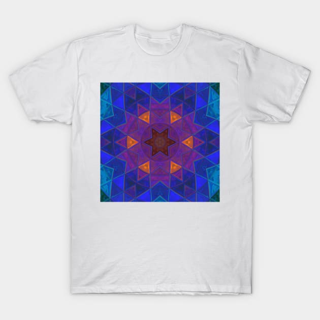 Mosaic Kaleidoscope Flower Purple Blue and Orange T-Shirt by WormholeOrbital